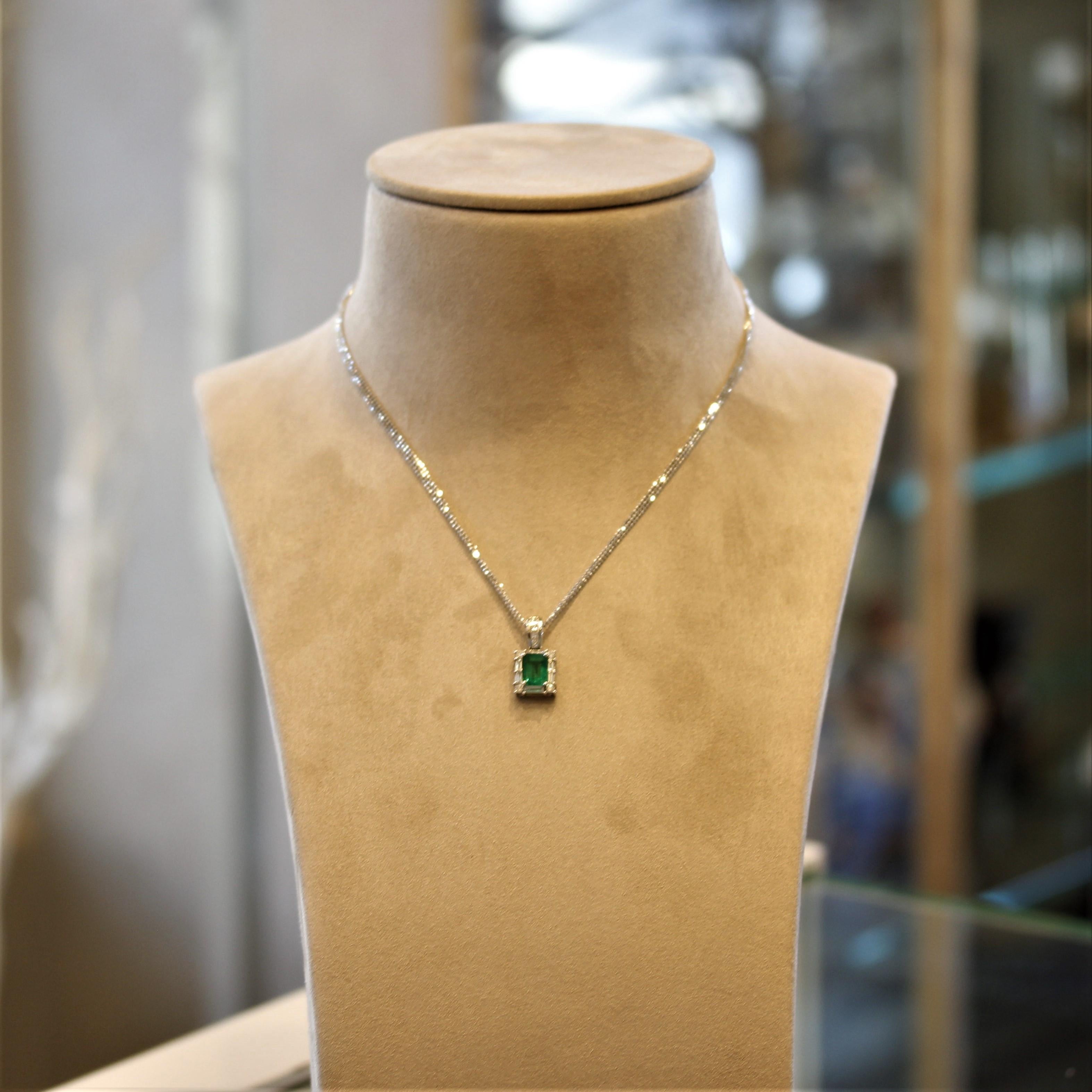 Emerald Diamond Gold Frame Pendant In New Condition For Sale In Beverly Hills, CA