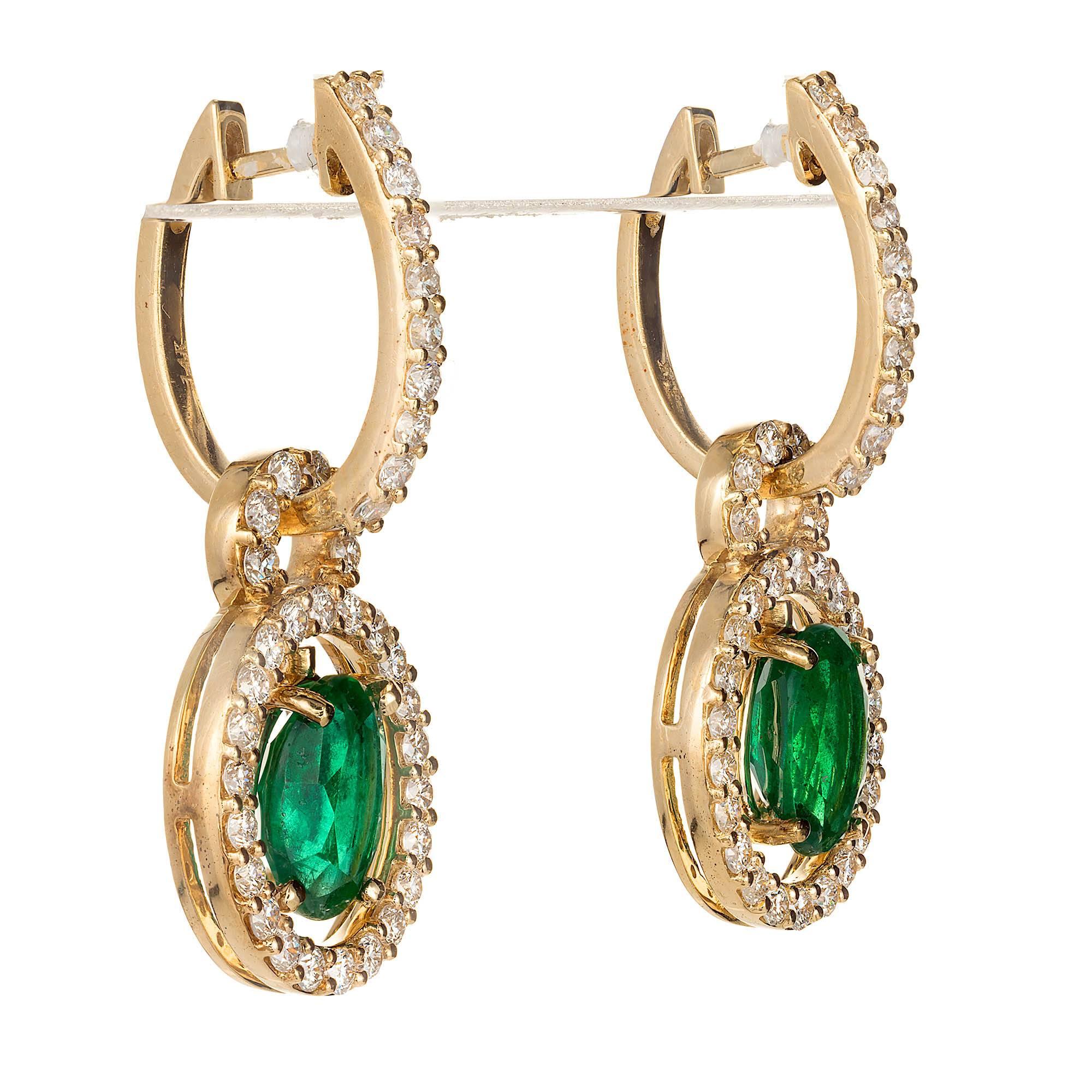 Women's 2.00 Carat Emerald Diamond Gold Huggie Dangle Earrings For Sale