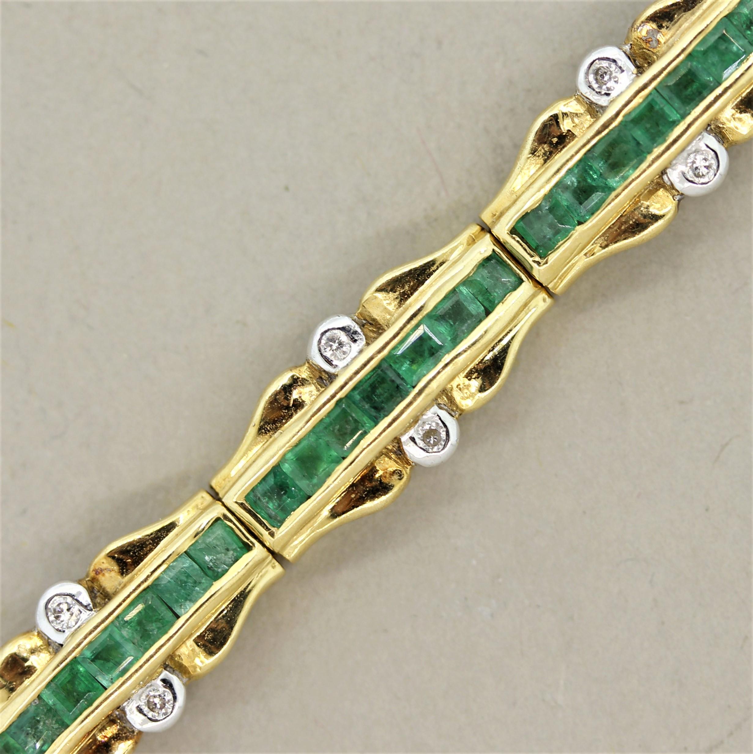 Mixed Cut Emerald Diamond Gold Link Bracelet