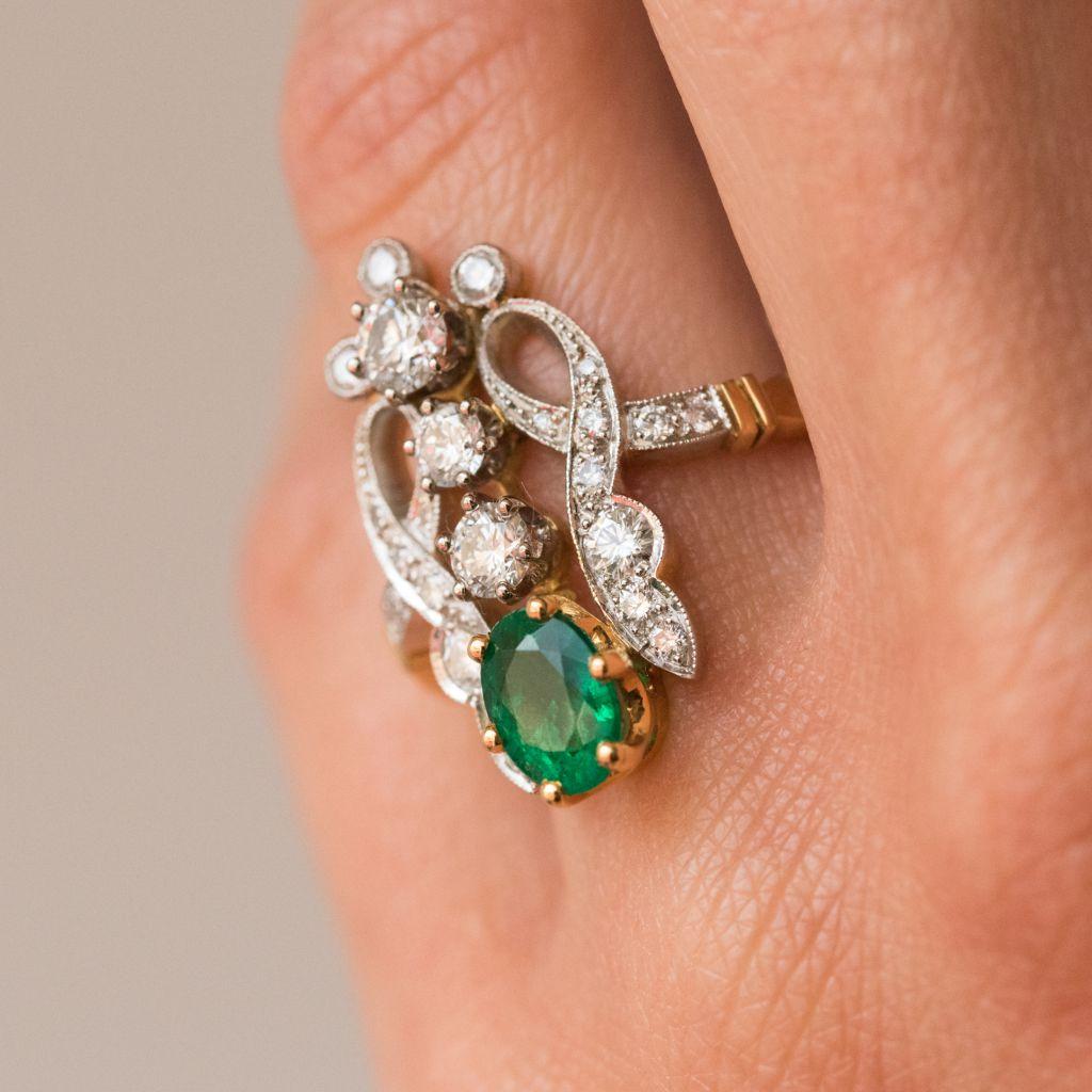 Emerald Diamond Gold Platinum Ring 1