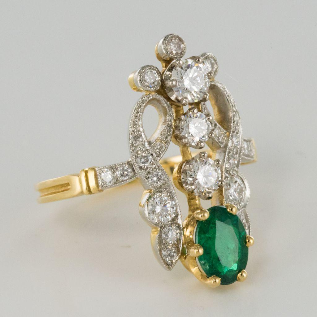 Emerald Diamond Gold Platinum Ring 3