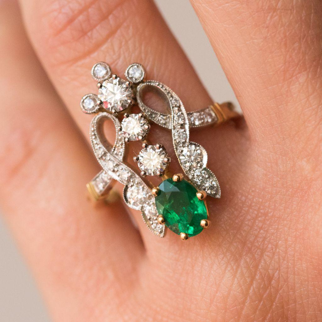 Emerald Diamond Gold Platinum Ring 4