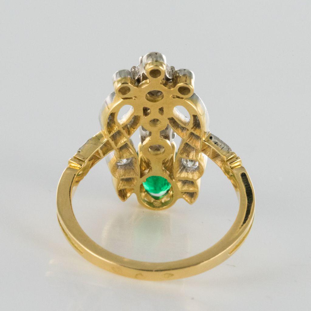 Emerald Diamond Gold Platinum Ring 8