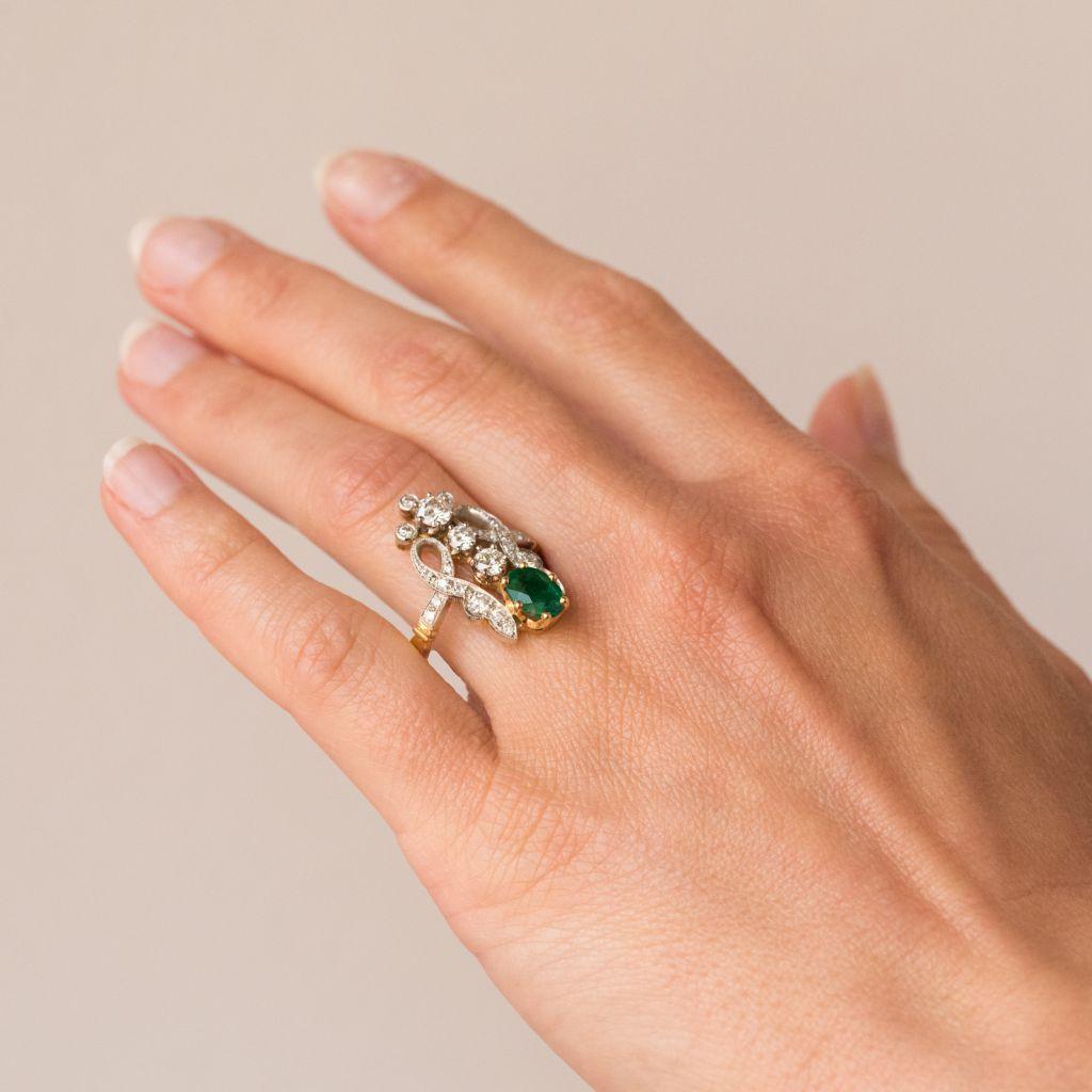 Emerald Diamond Gold Platinum Ring 5