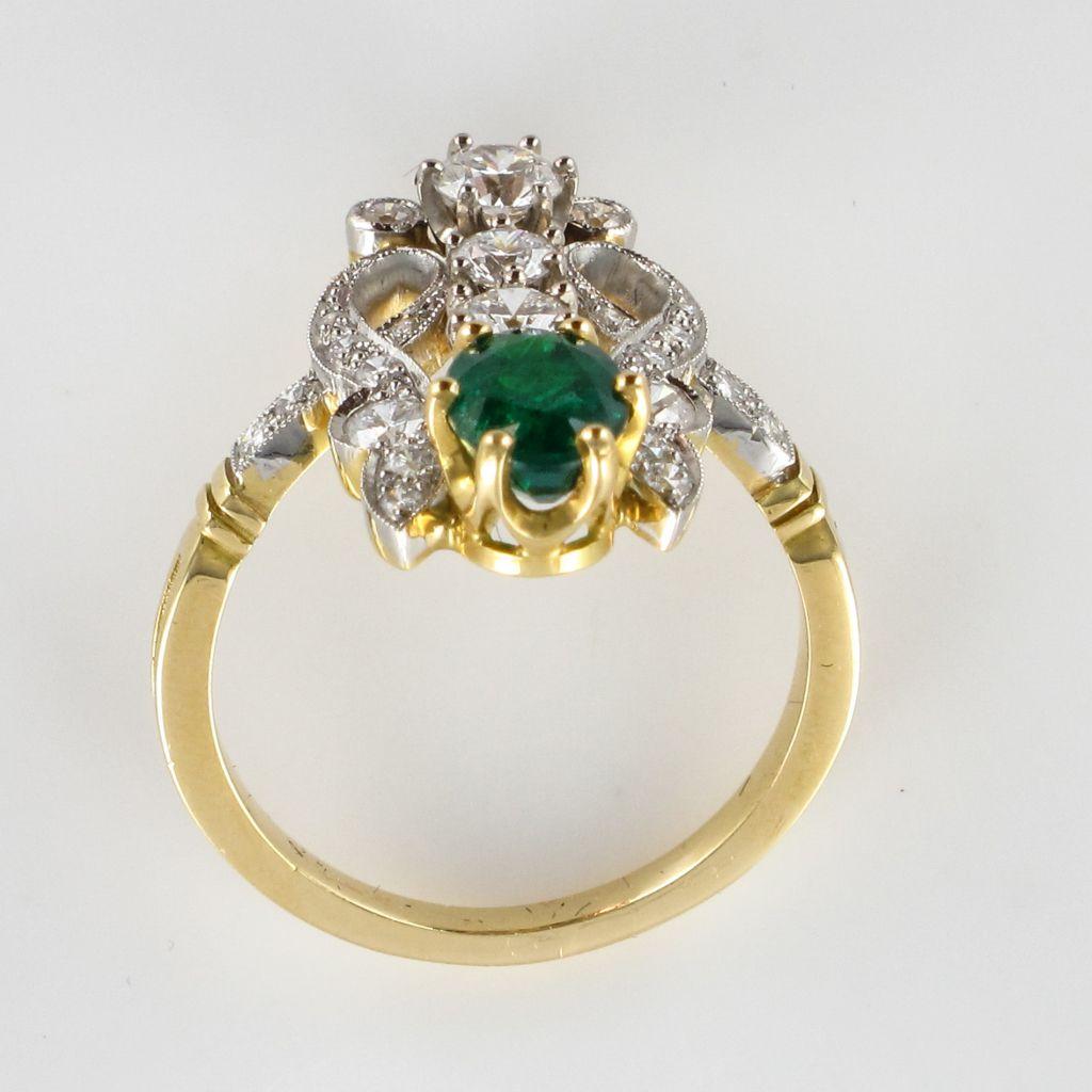 Emerald Diamond Gold Platinum Ring 9