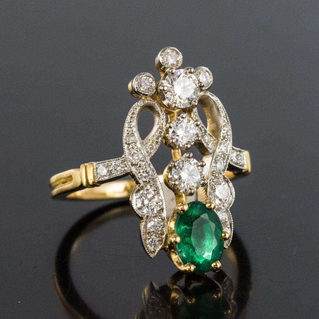 Emerald Diamond Gold Platinum Ring 6