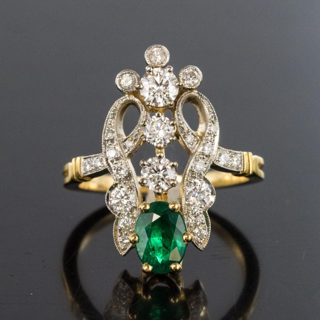 Emerald Diamond Gold Platinum Ring 7