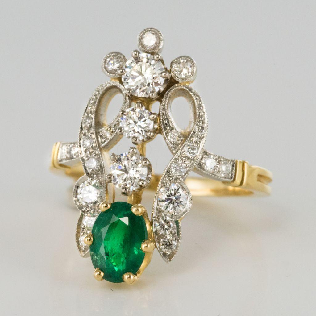 Napoleon III Emerald Diamond Gold Platinum Ring