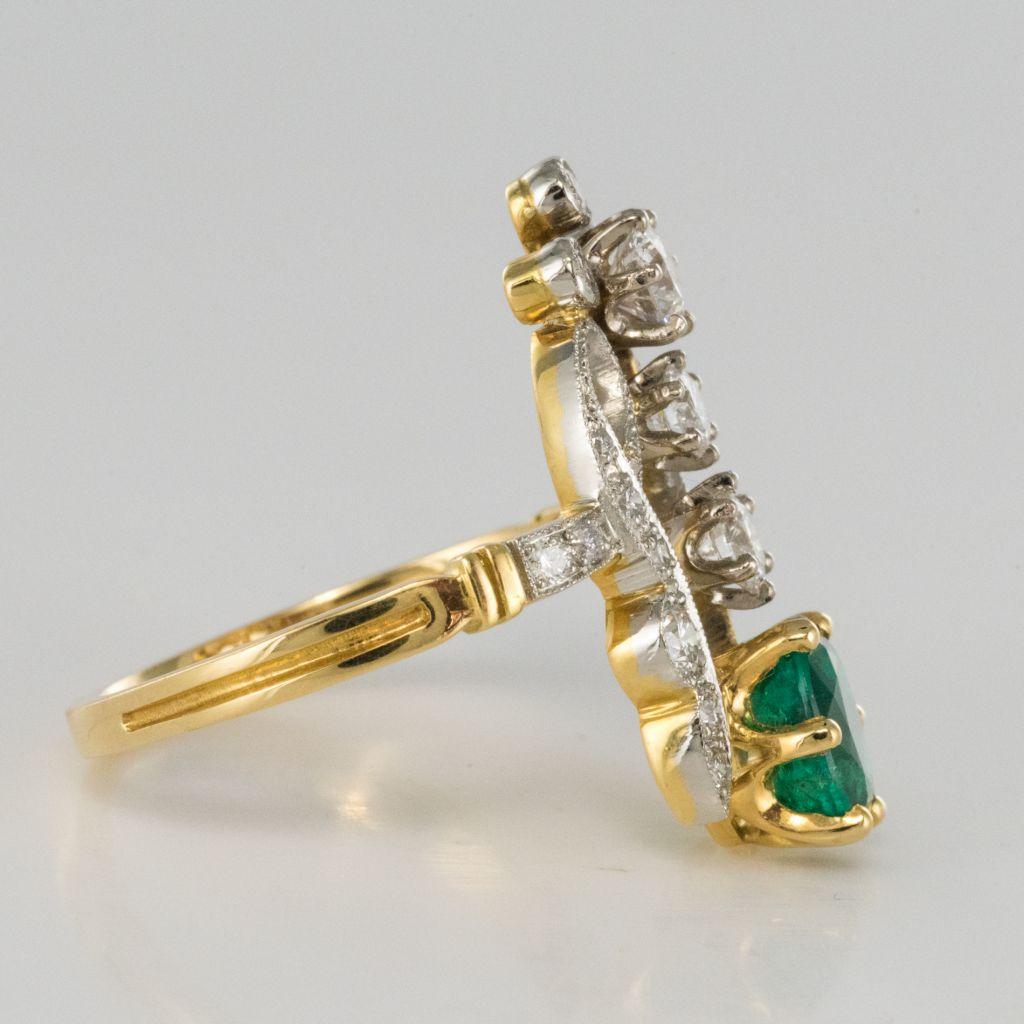 Women's Emerald Diamond Gold Platinum Ring