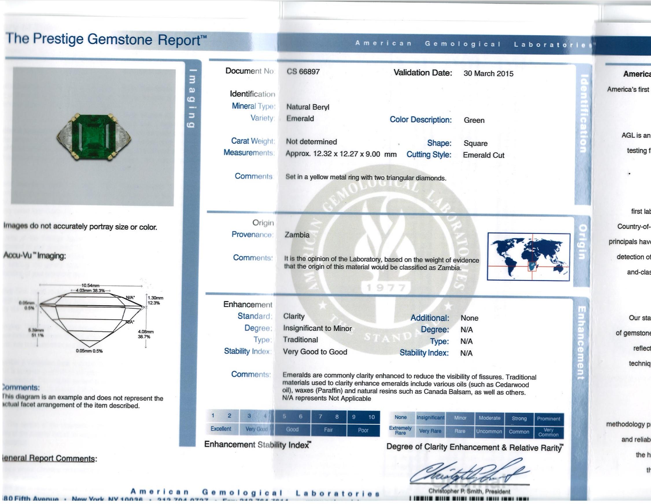 Emerald Diamond Gold Ring, AGL For Sale 2