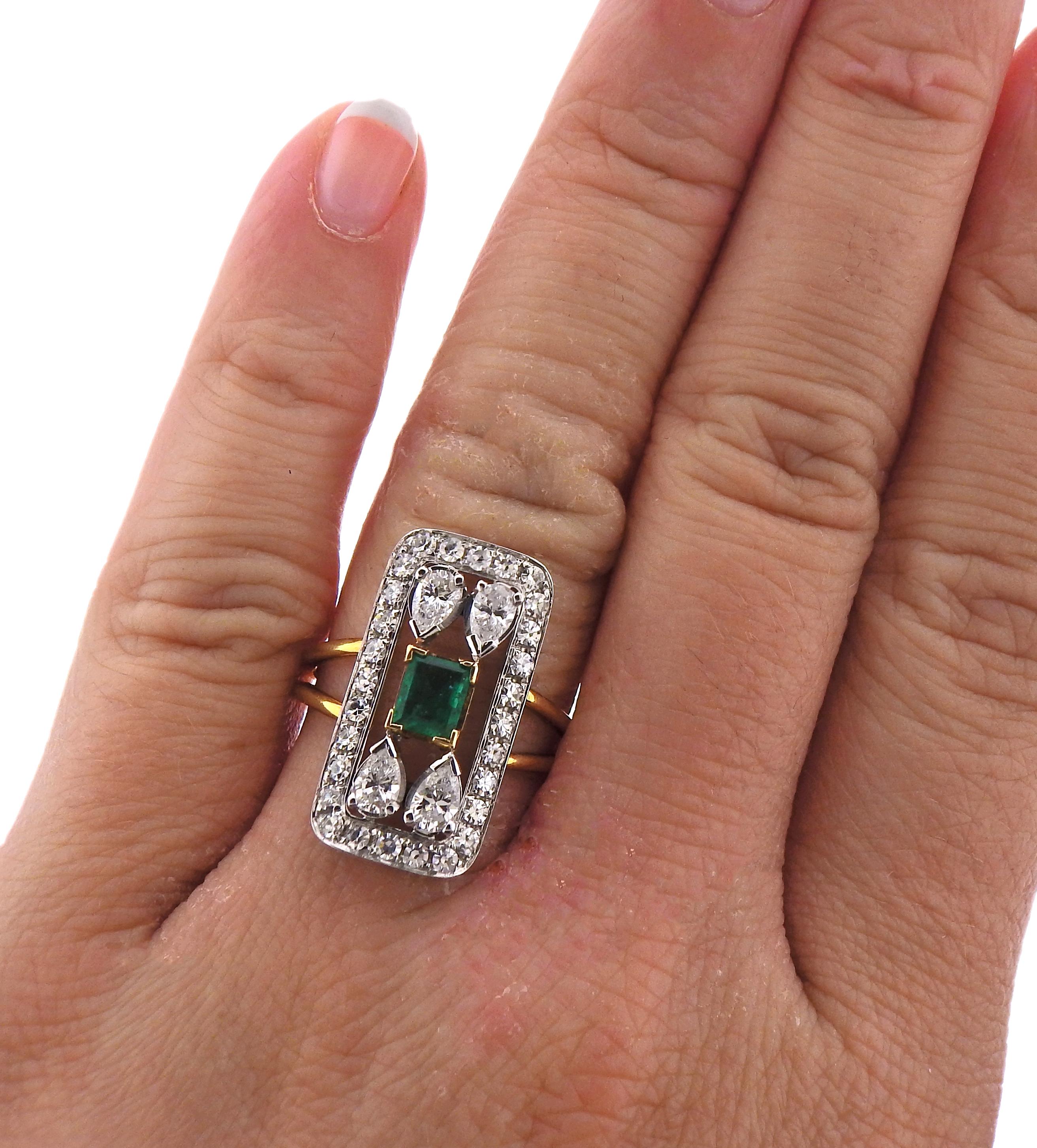 Emerald Diamond Gold Ring In Excellent Condition In New York, NY
