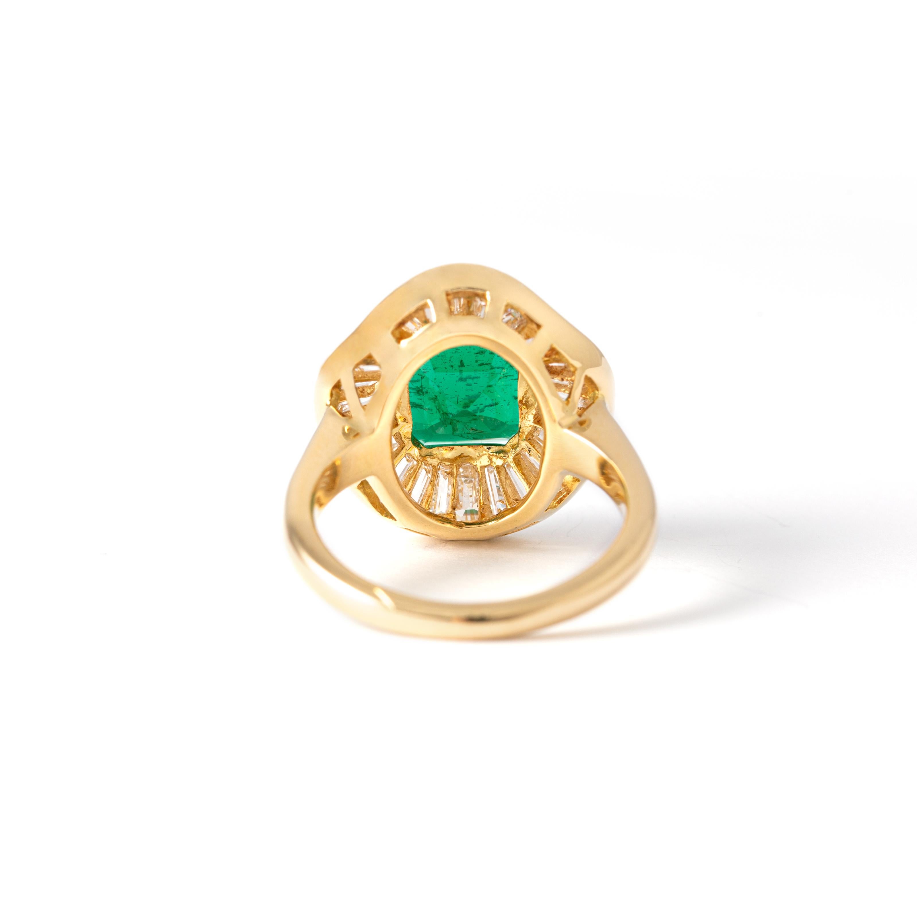 Square Cut Emerald Diamond Gold Ring For Sale