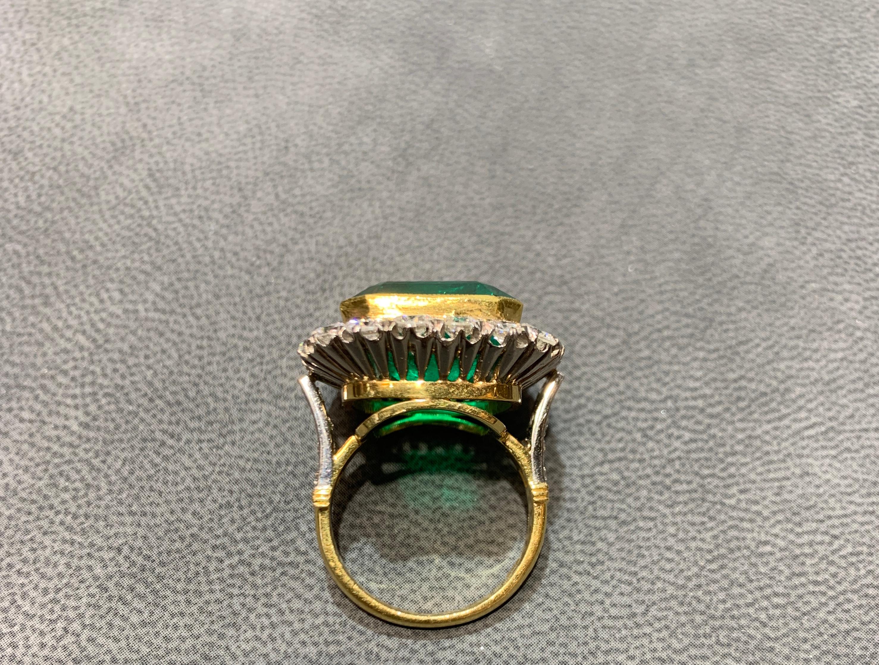 Emerald Cut Emerald and Diamond Gold Ring For Sale