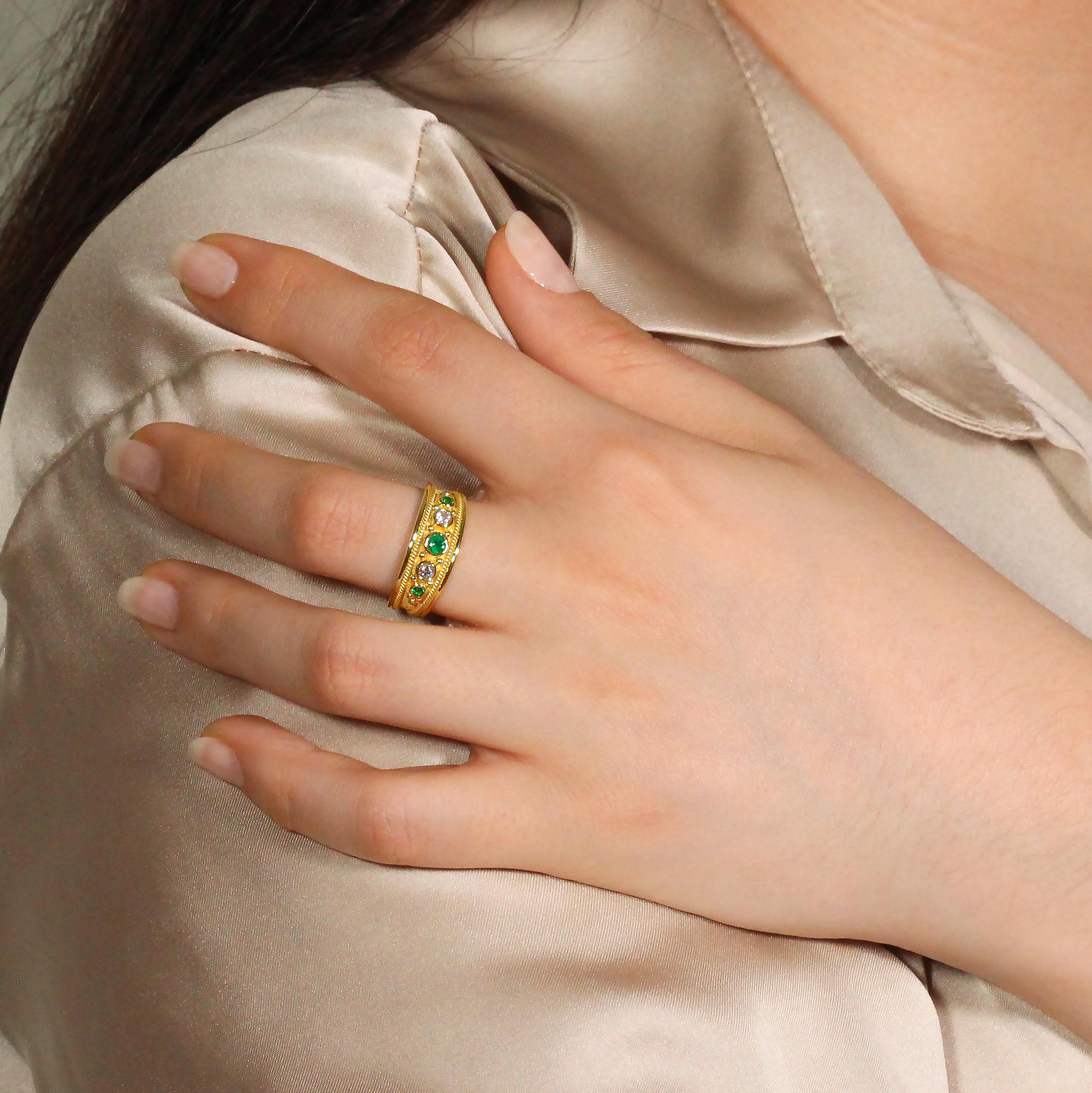 Byzantine Emerald Diamond Gold Ring For Sale