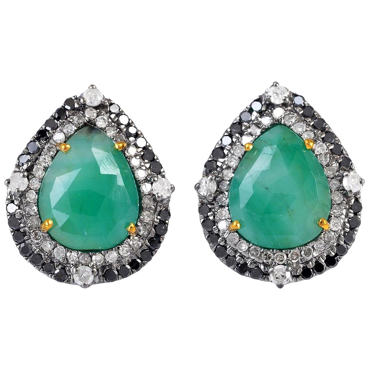Emerald Diamond Stud Earrings For Sale