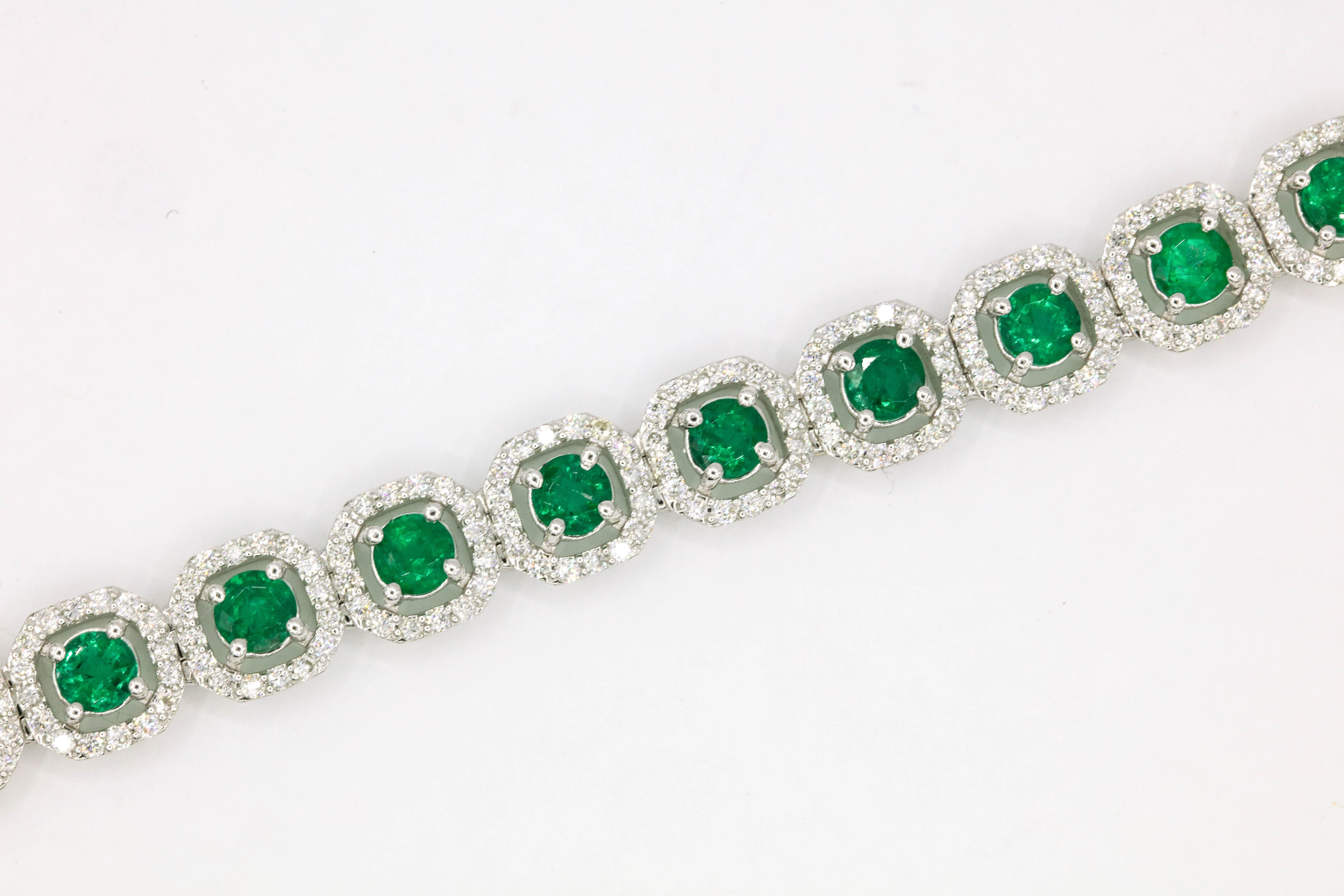 Emerald Diamond Halo Bracelet 10.52 Carat 18 Karat White Gold 1