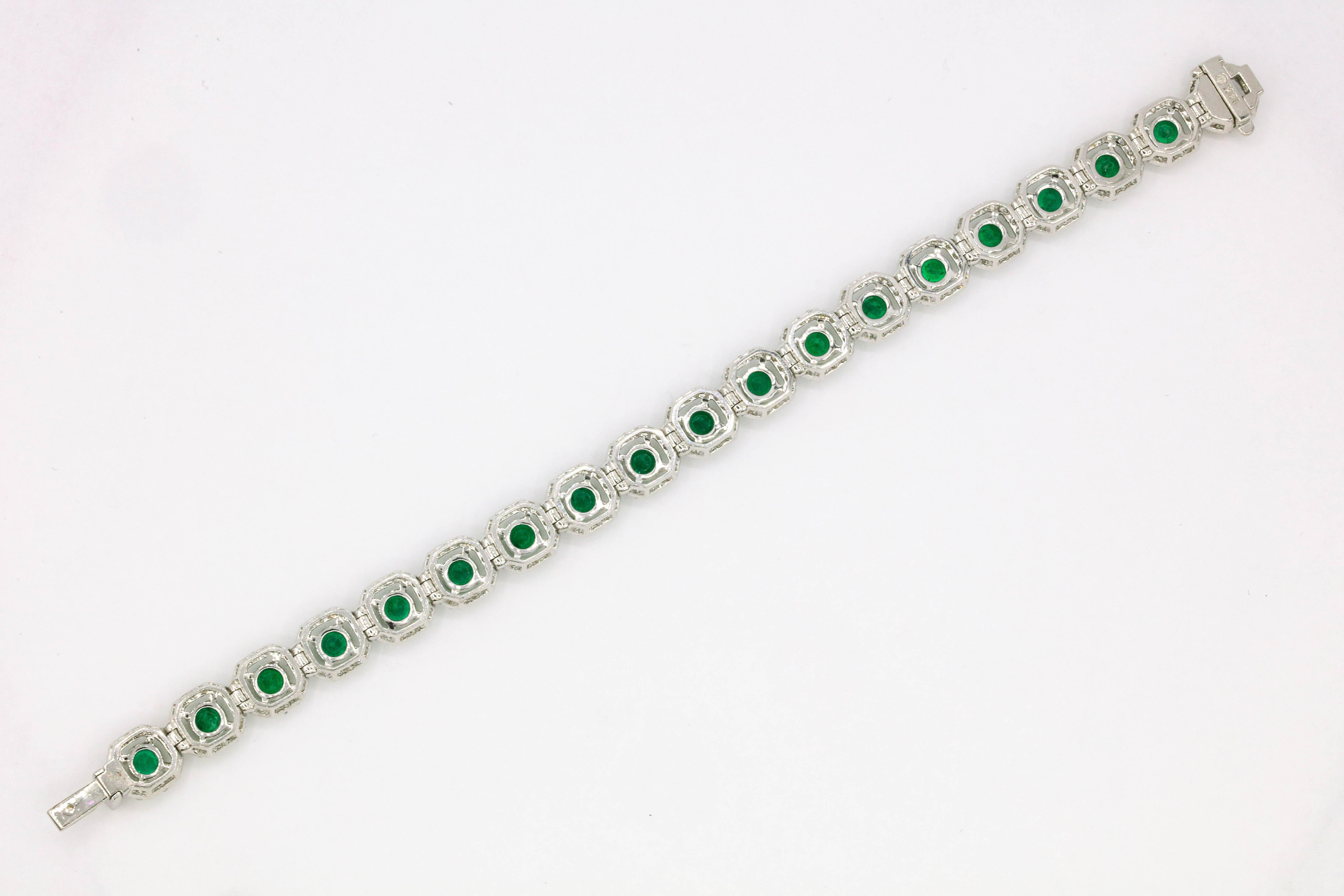 Emerald Diamond Halo Bracelet 10.52 Carat 18 Karat White Gold 2
