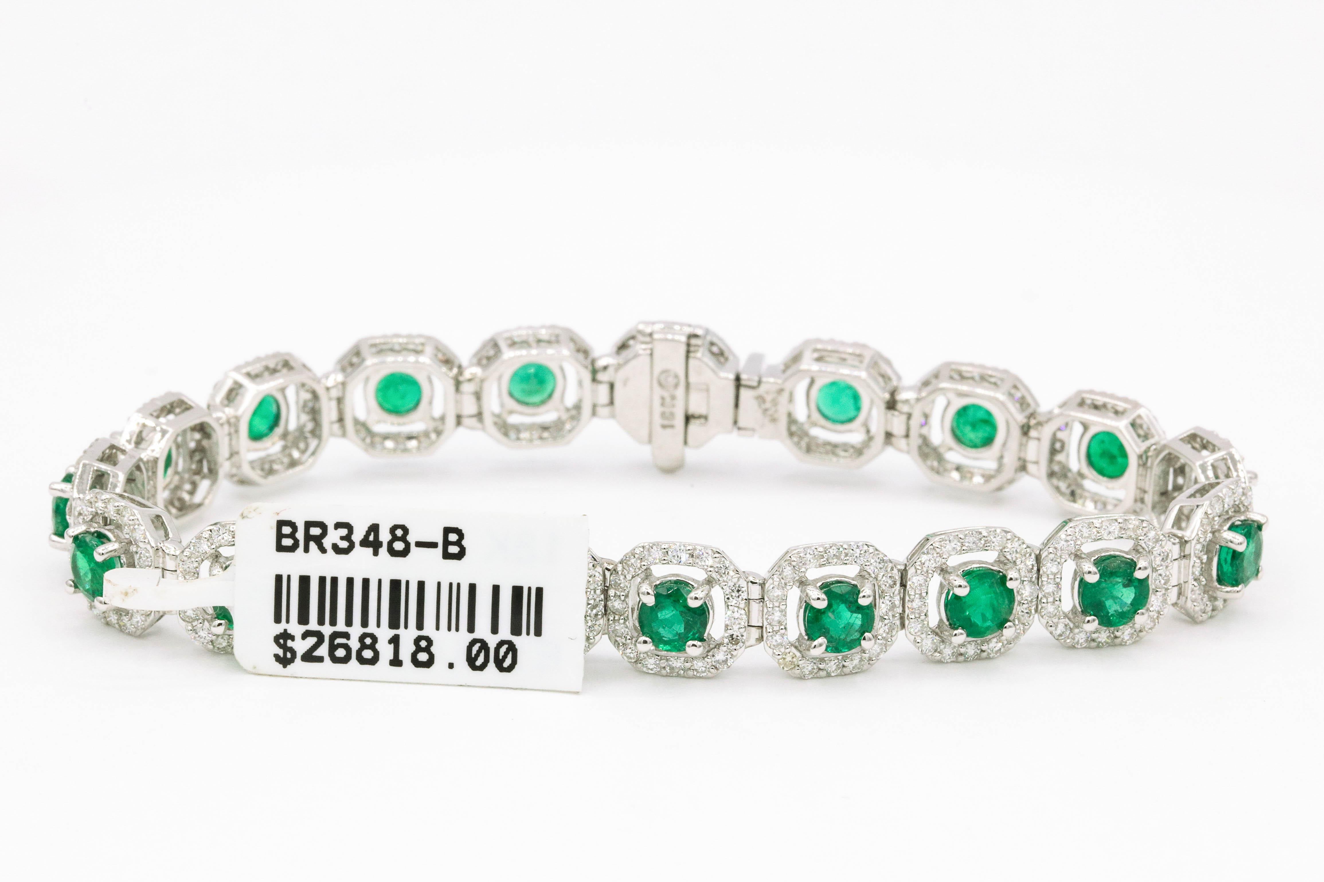 Emerald Diamond Halo Bracelet 10.52 Carat 18 Karat White Gold 3