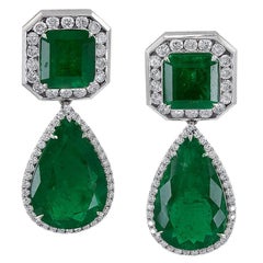 Emerald Diamond Halo Drop Earrings  Spectra Fine Jewelry