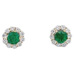 Smaragd- und Diamant-Halo-Ohrringe 0,57 Karat D0.45 Karat 18K Gelbgold