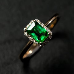 Emerald & Diamond Halo Engagement Ring in 14K Yellow Gold