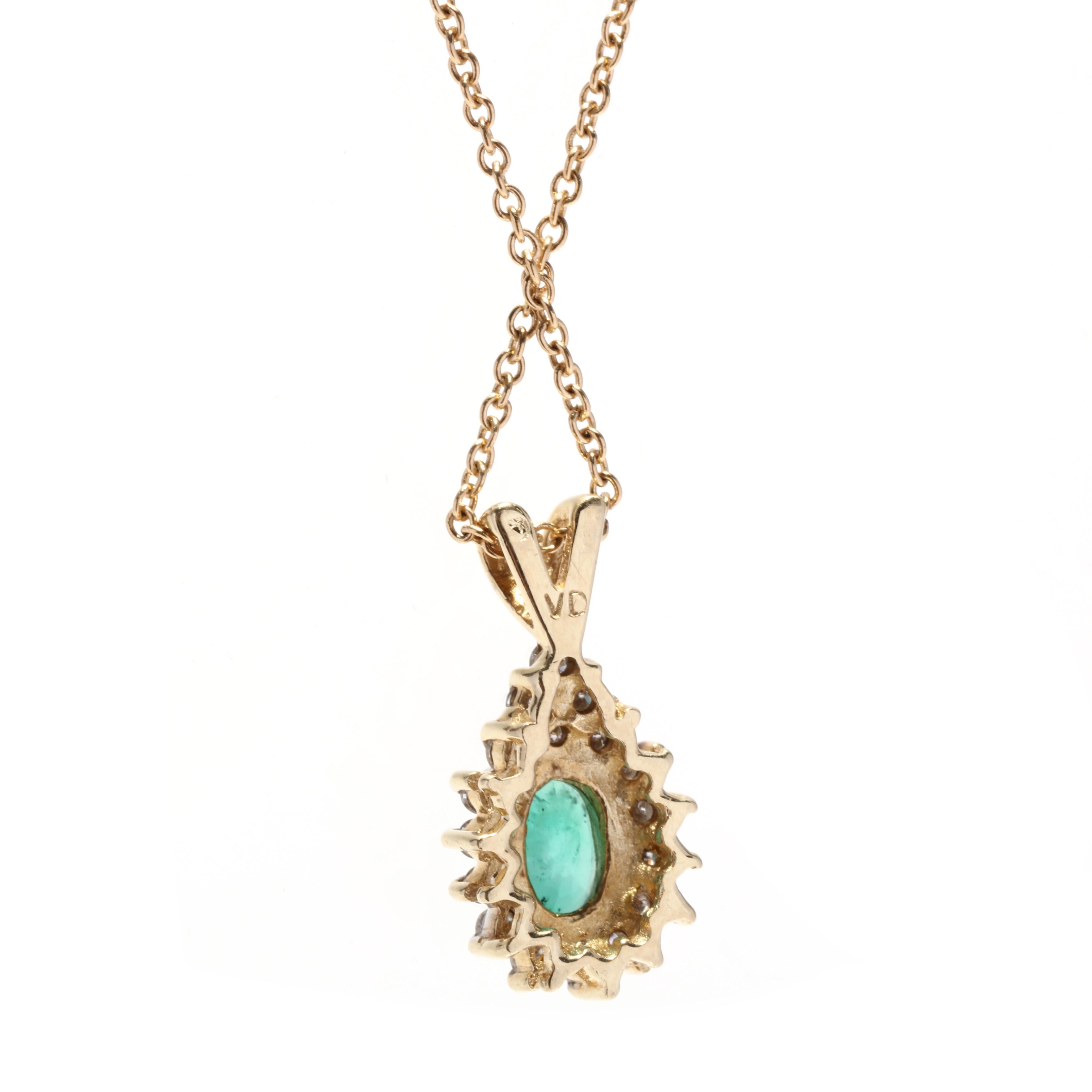 Brilliant Cut Emerald Diamond Halo Pendant Necklace, 14KT Yellow Gold