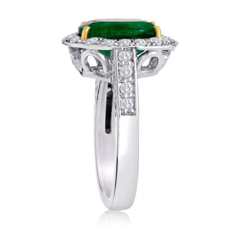 Emerald Diamond Halo Platinum Ring 1