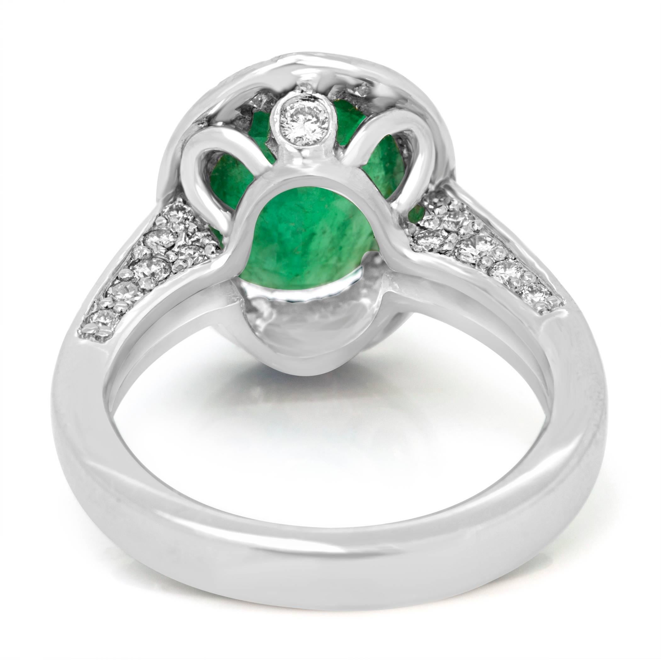 Emerald Diamond Halo Platinum Ring 2