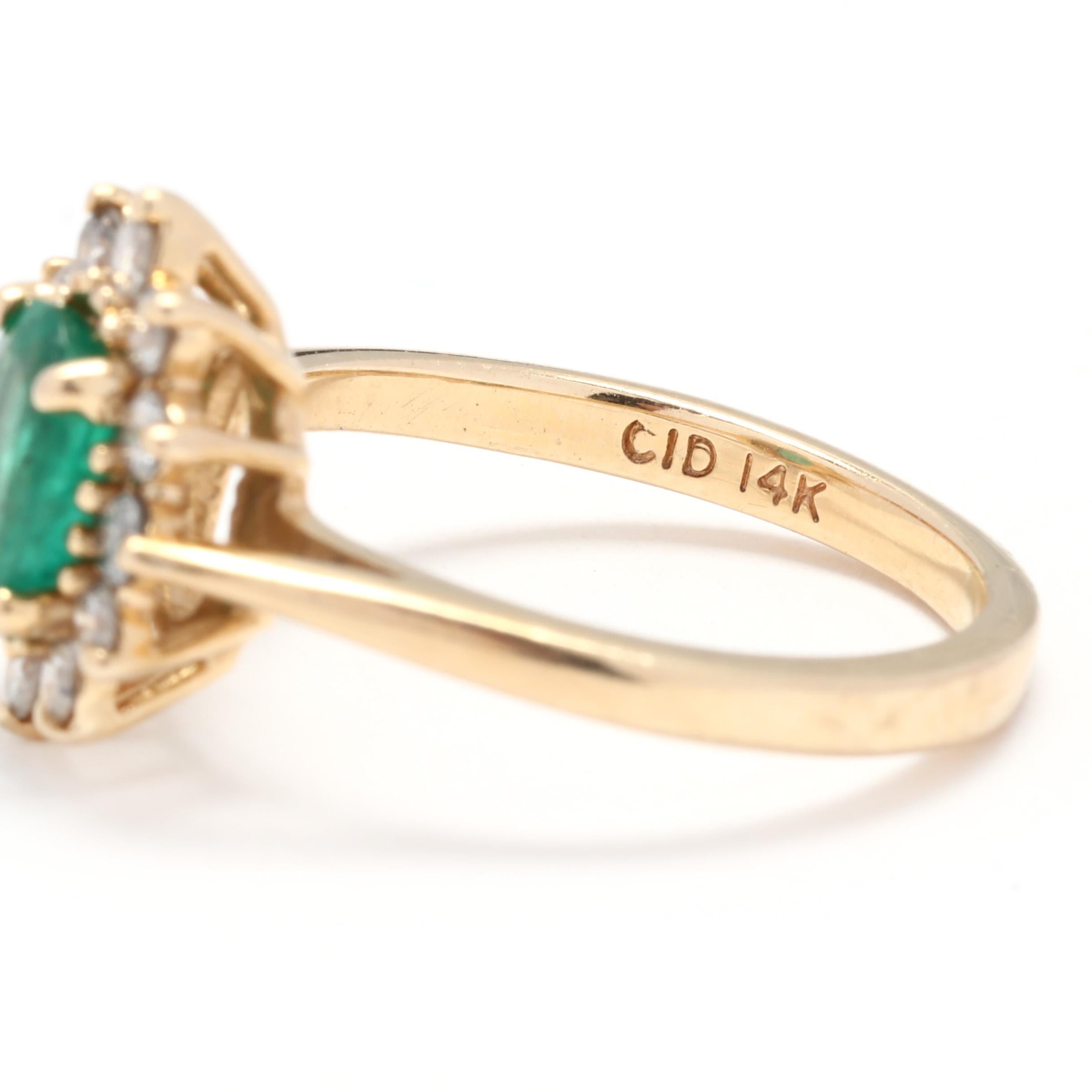 Oval Cut Emerald Diamond Halo Ring, 14KT Yellow Gold, Ring, Emerald