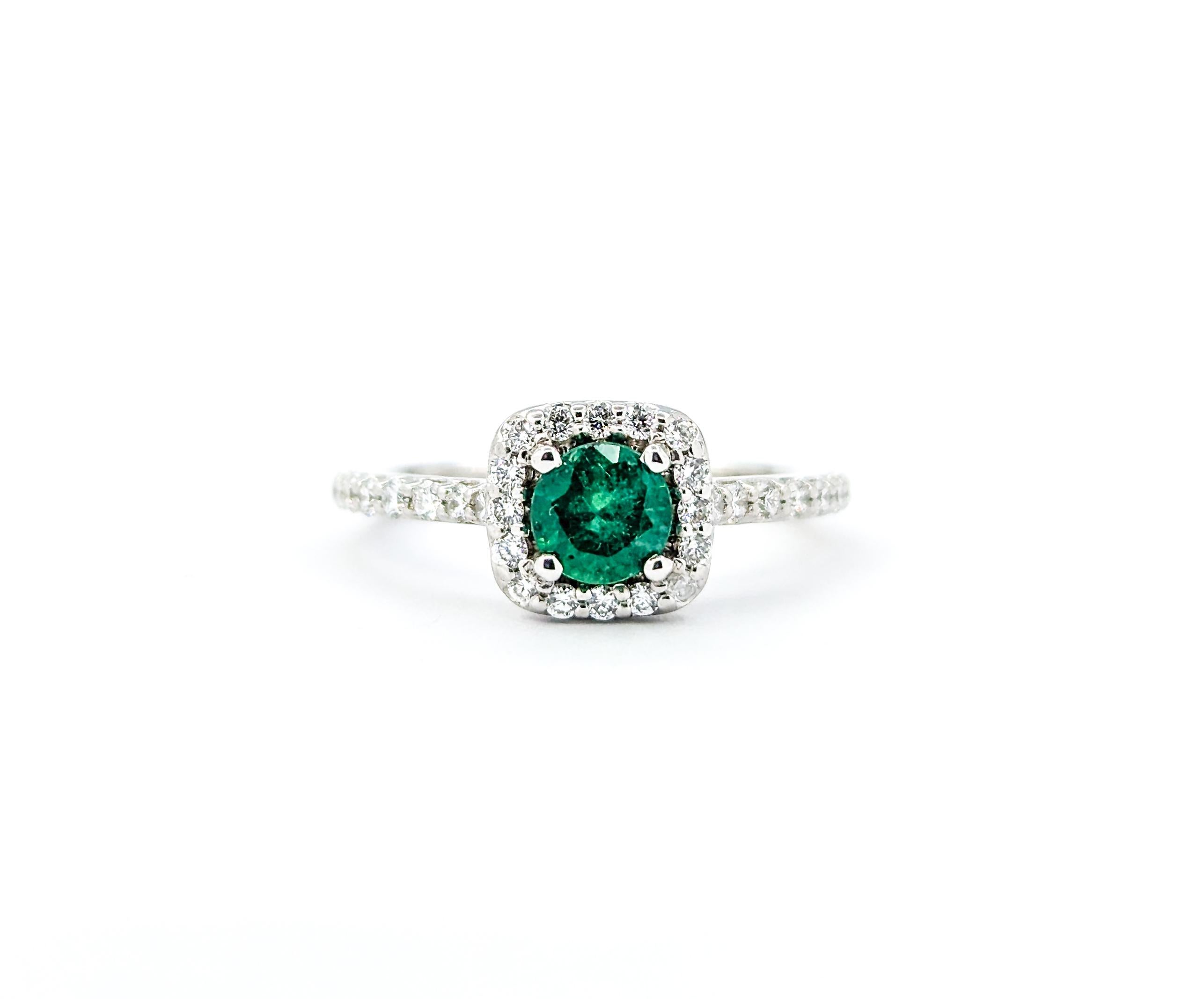 Emerald & Diamond Halo Ring in White Gold 5