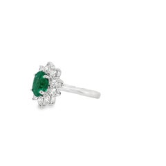 Emerald & Diamond Halo Ring in White Gold