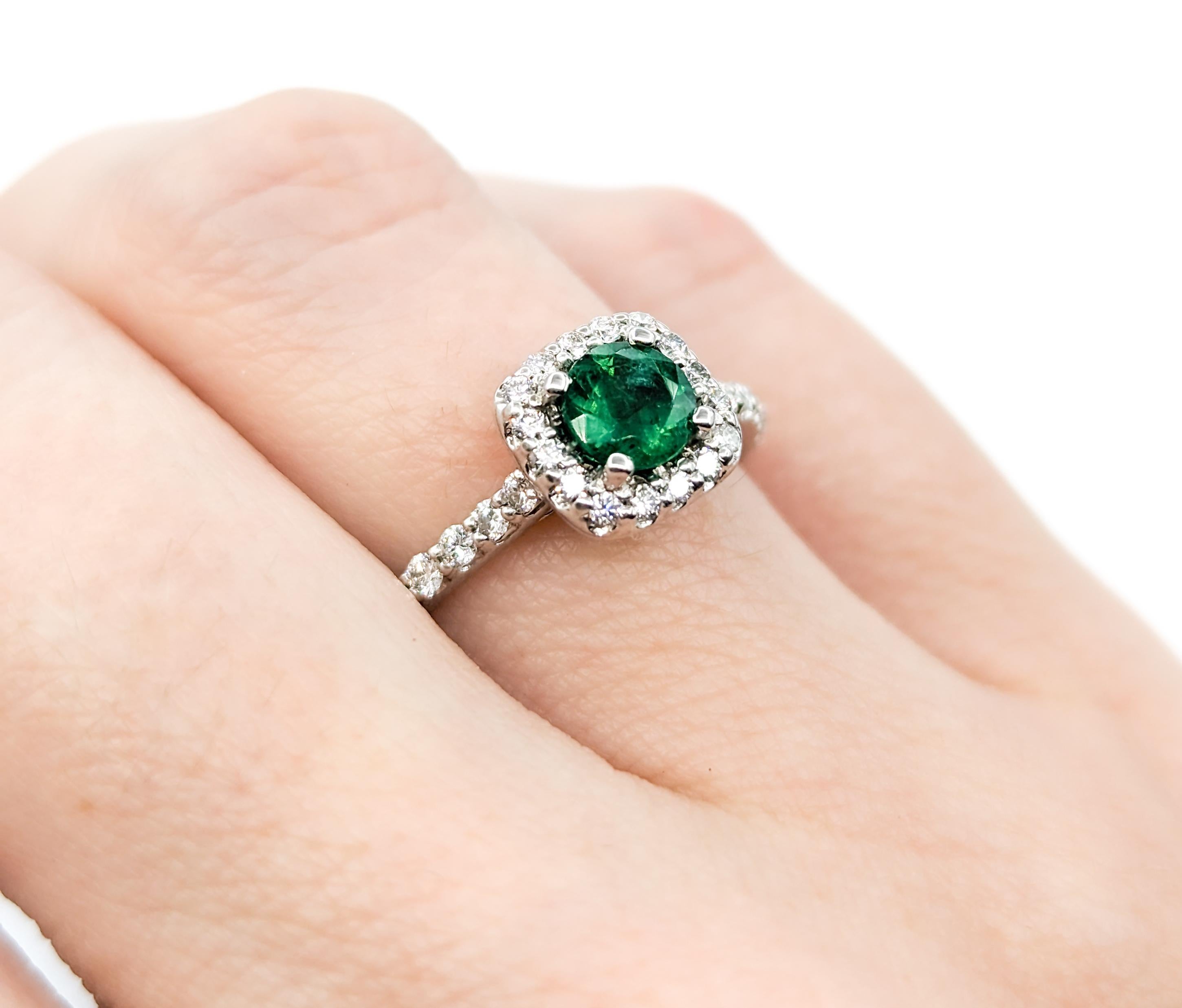 Women's or Men's Emerald & Diamond Halo Ring in White Gold
