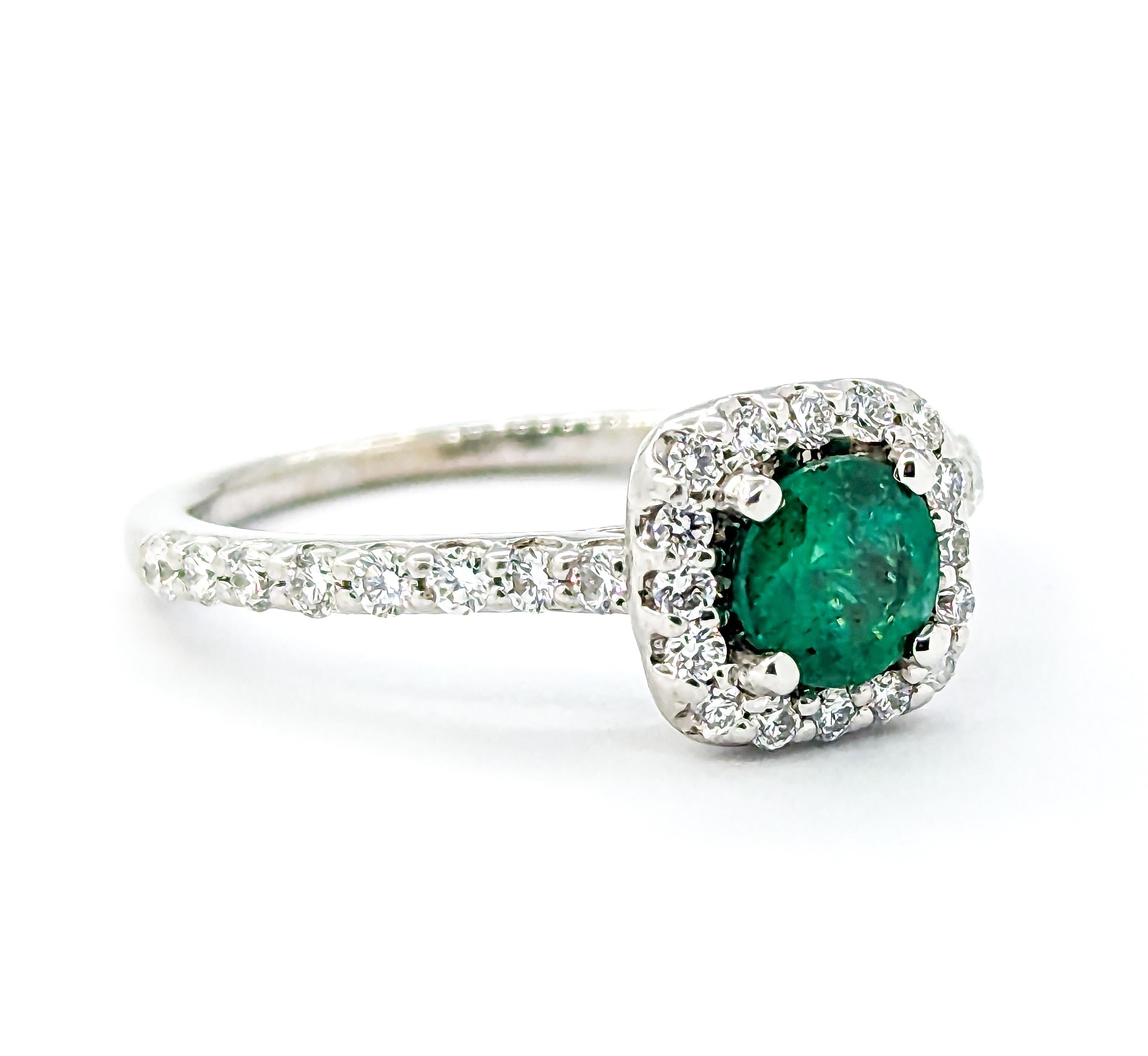 Emerald & Diamond Halo Ring in White Gold 1