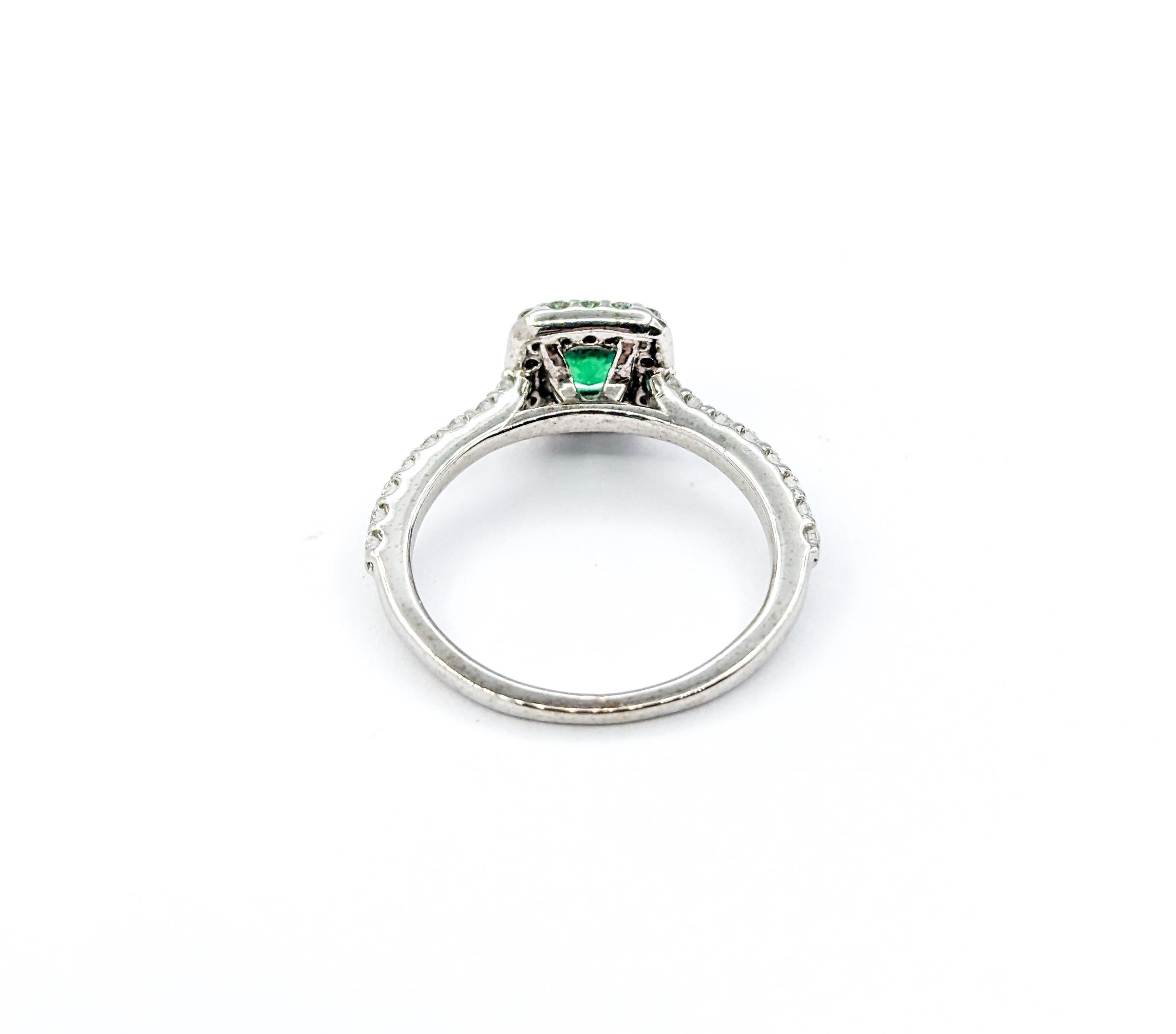 Emerald & Diamond Halo Ring in White Gold 3