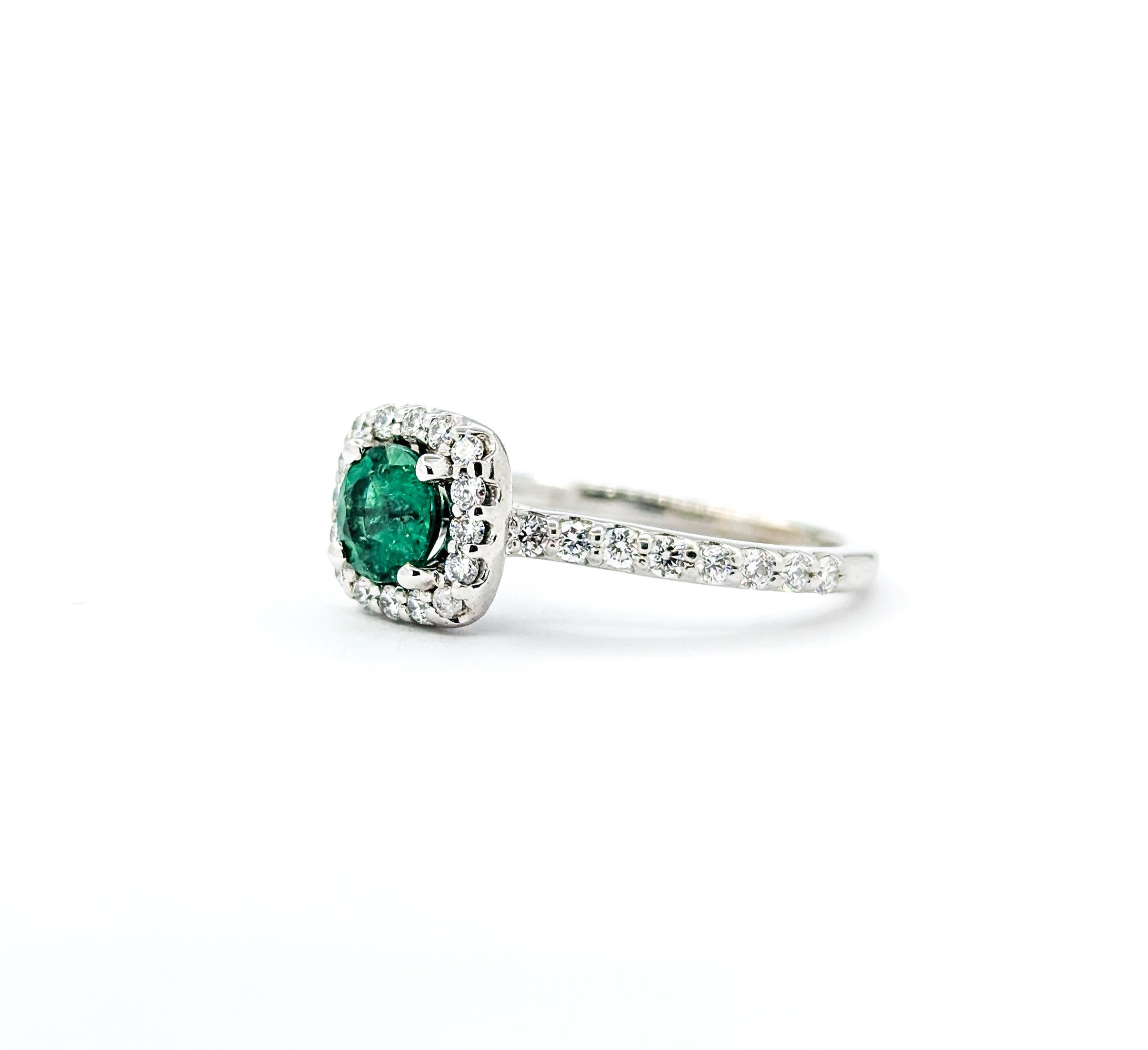 Emerald & Diamond Halo Ring in White Gold 4