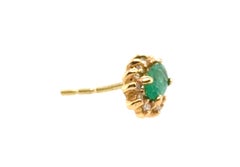 Emerald Diamond Halo Single Stud Earring .42ct 14K Yellow Gold Oval Cut