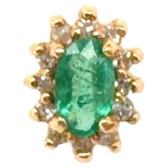Emerald Diamond Halo Single Stud Earring .42ct 14K Yellow Gold Oval Cut