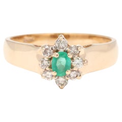 Emerald Diamond Halo Stackable Ring, 14kt Yellow Gold, Ring