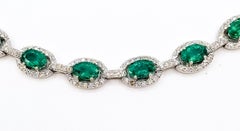 Emerald & Diamond Halo Station Bracelet in 14k White Gold