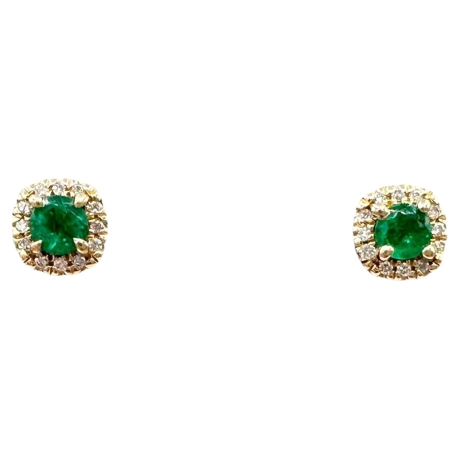 Emerald Diamond Halo Stud Earrings 14kt Yellow Gold 0.52ctw New