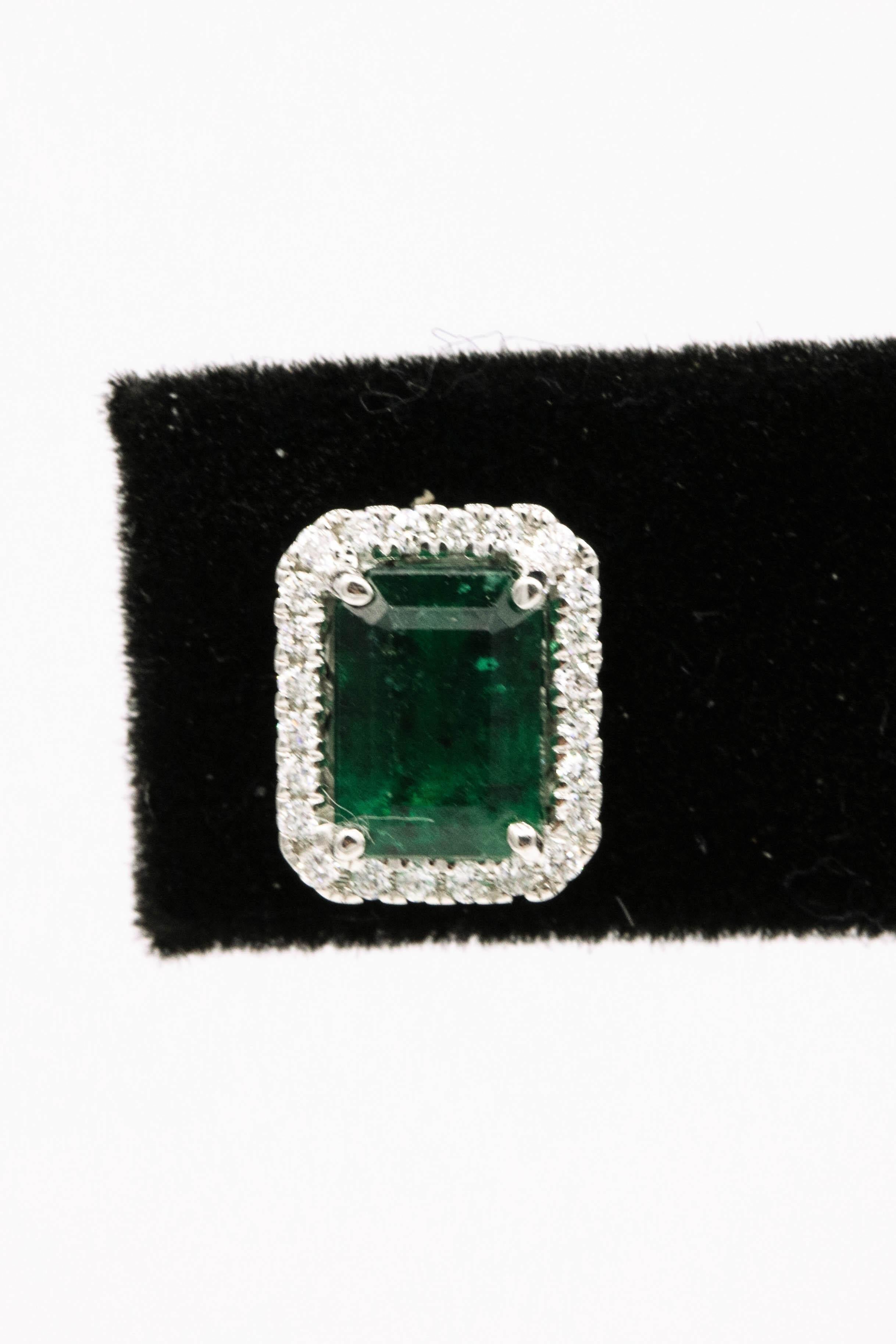 Emerald Diamond Halo Stud Earrings 2.52 Carat 14 Karat White Gold In New Condition In New York, NY