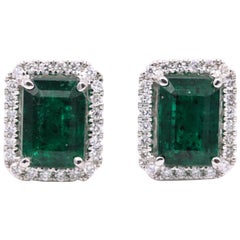 Emerald Diamond Halo Stud Earrings 2.52 Carat 14 Karat White Gold