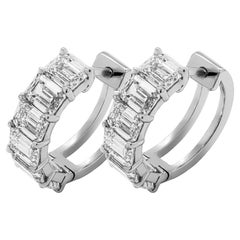 Emerald Diamond Hoop Earrings in Platinum