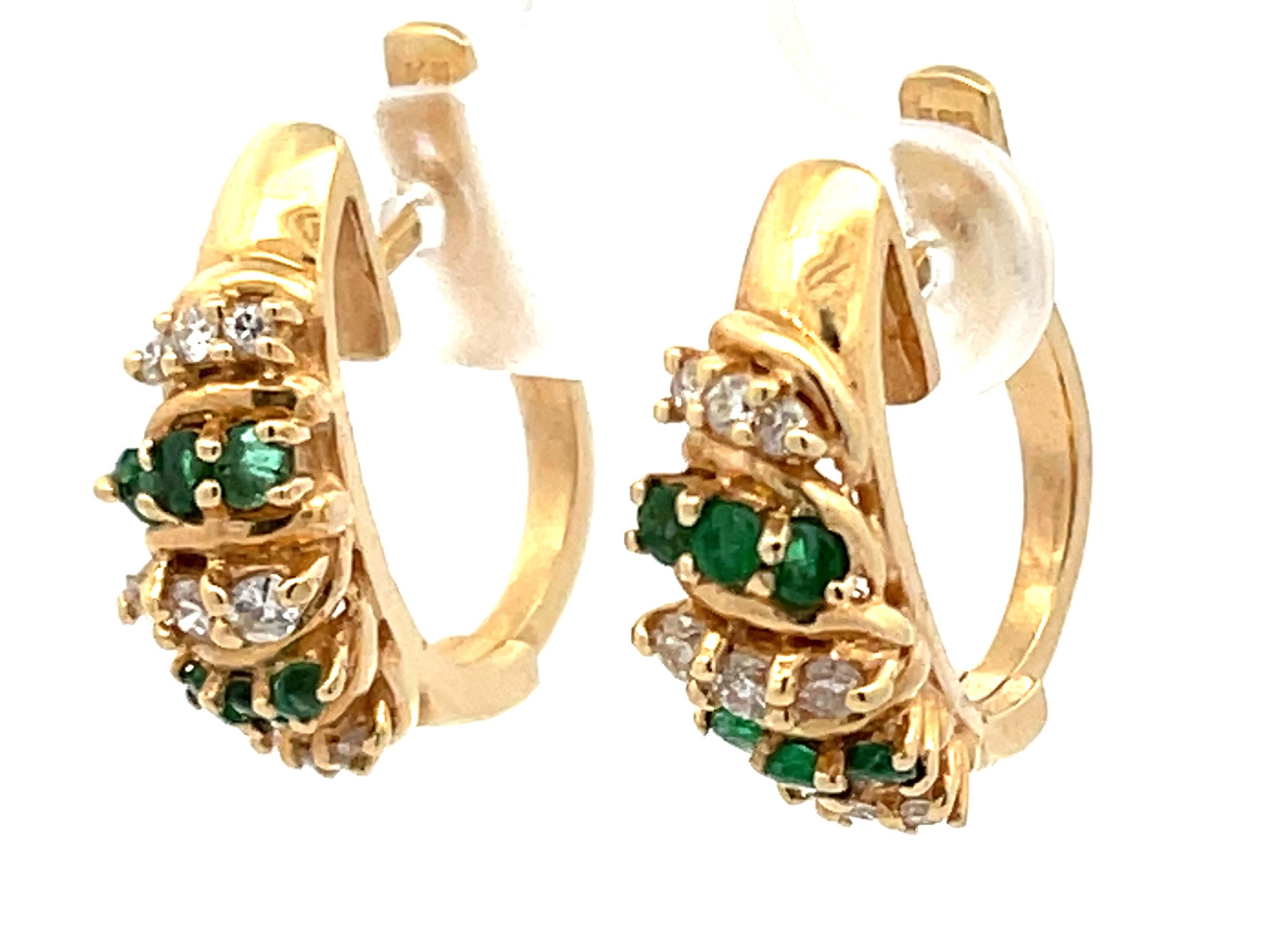 Brilliant Cut Emerald Diamond Huggie Earrings in 14k Yellow Gold For Sale