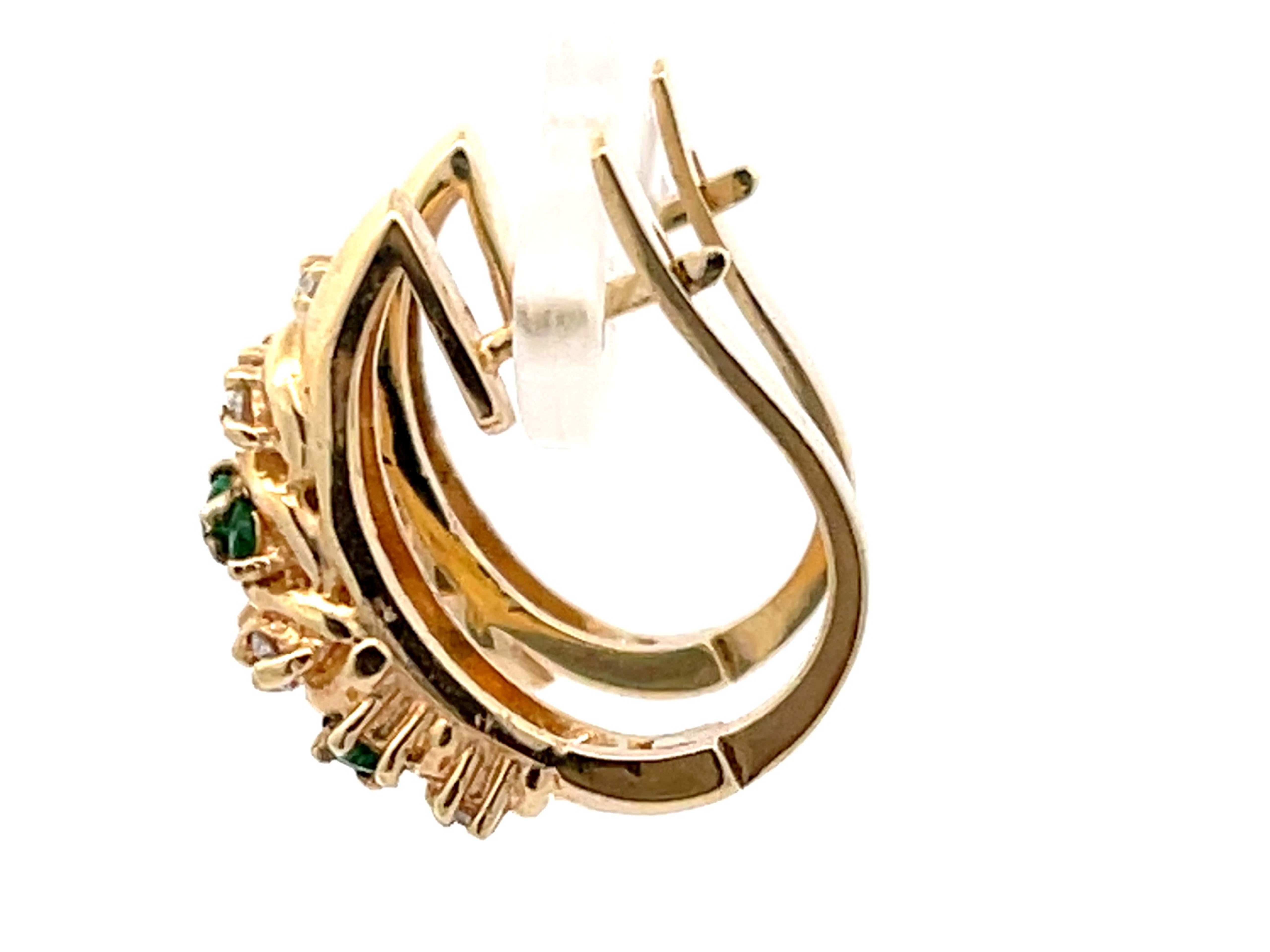 Women's Emerald Diamond Huggie Earrings in 14k Yellow Gold For Sale