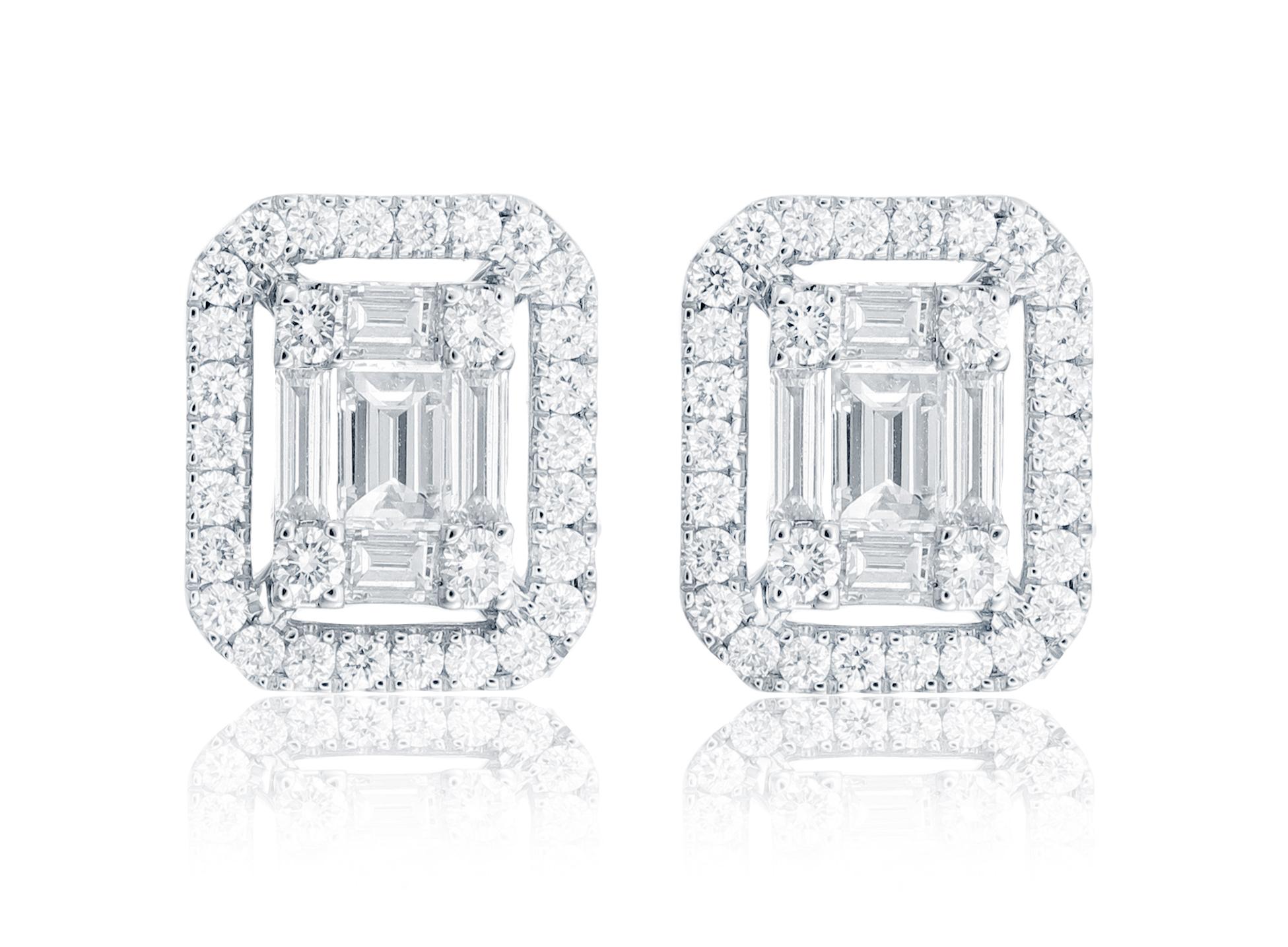 Carefully handcrafted, delicately cut and effortlessly elegant, this 18K white gold statement stud earring are a collector-friendly piece of jewellery. Using the prong and pave setting. This stunning earring feature carefully crafted round and