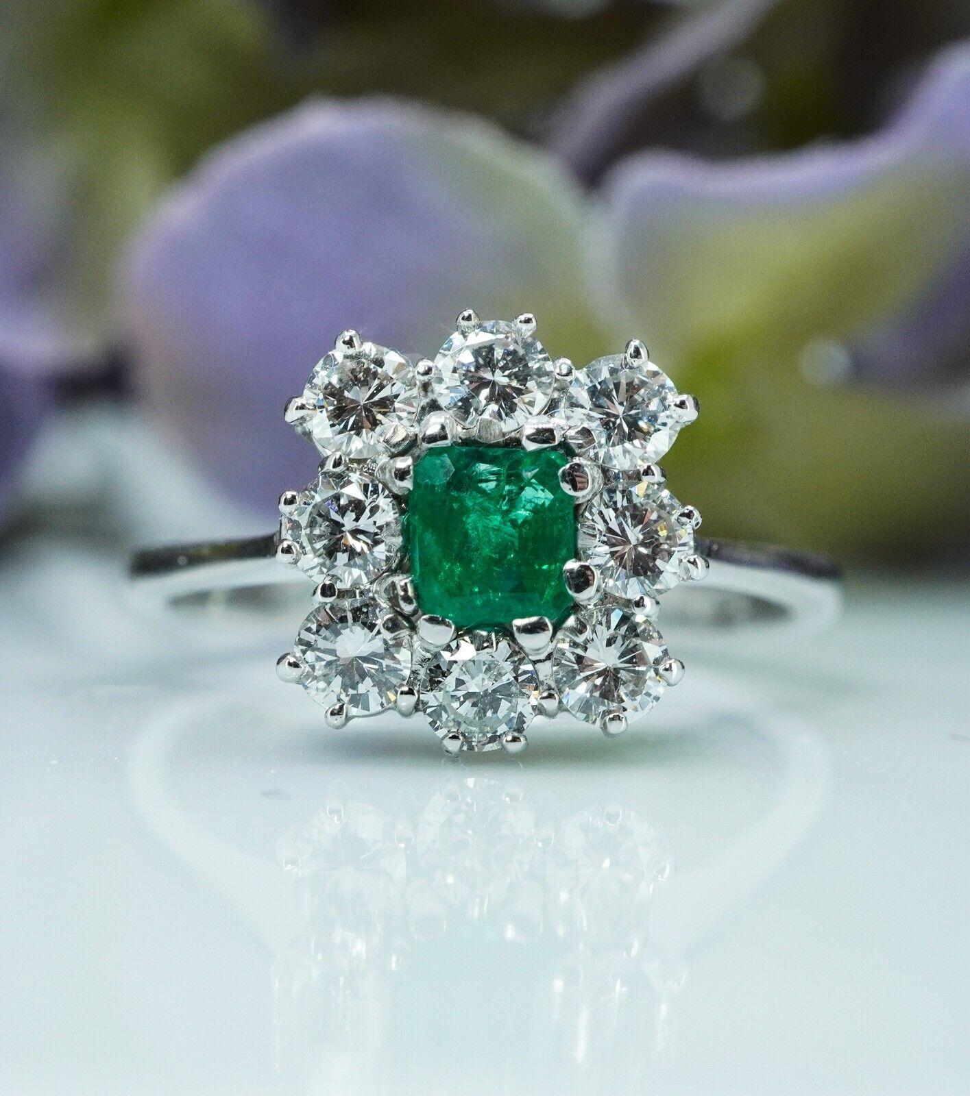 Donna Jabel Vintage Oro Bianco 18K Smeraldo Colombiano Diamante Anello aureola Estate in vendita