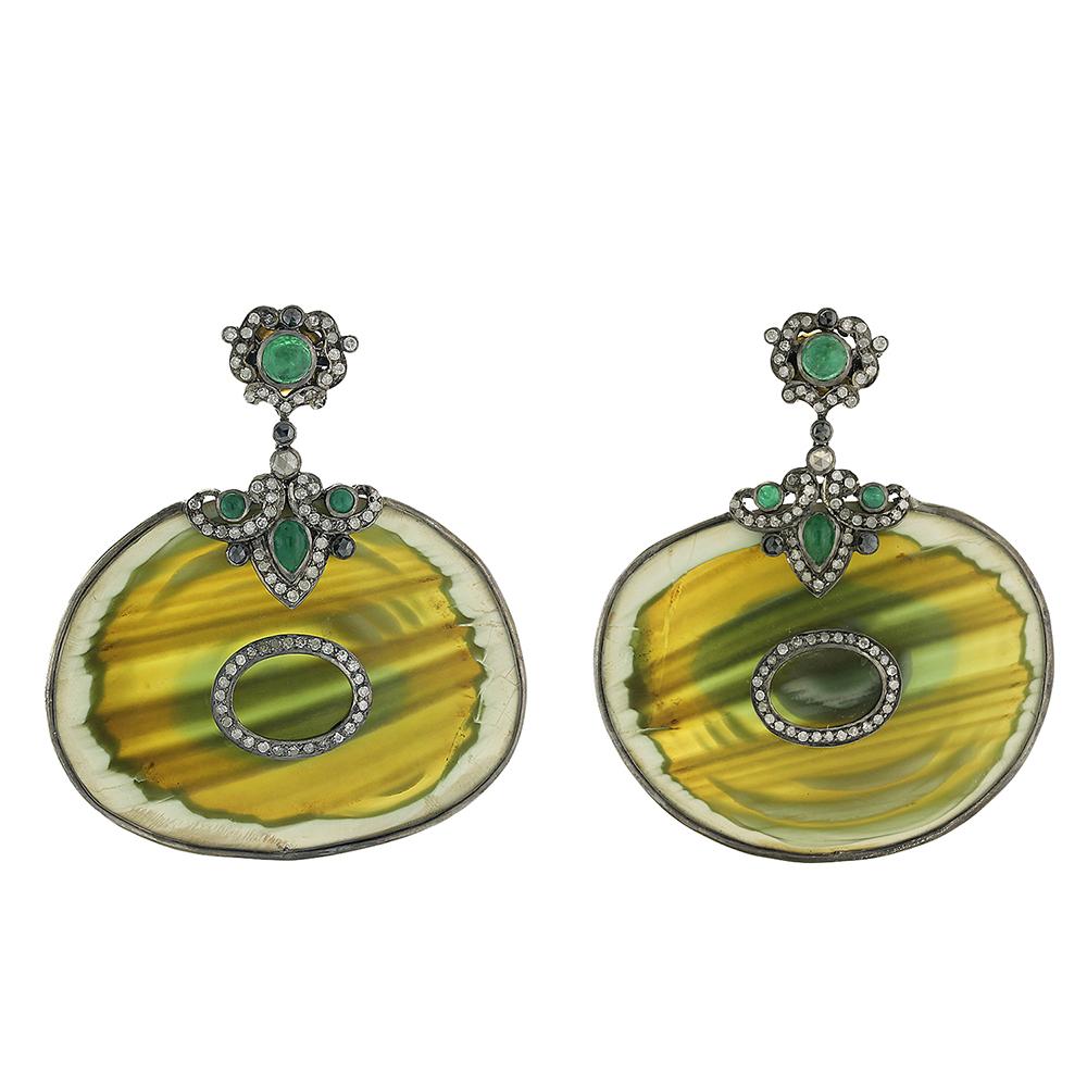 Artisan Emerald Diamond Jasper Earrings For Sale