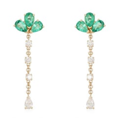 Emerald Diamond Jewel 14K (or 18k upon request)Yellow Gold Cluster Drop Earrings