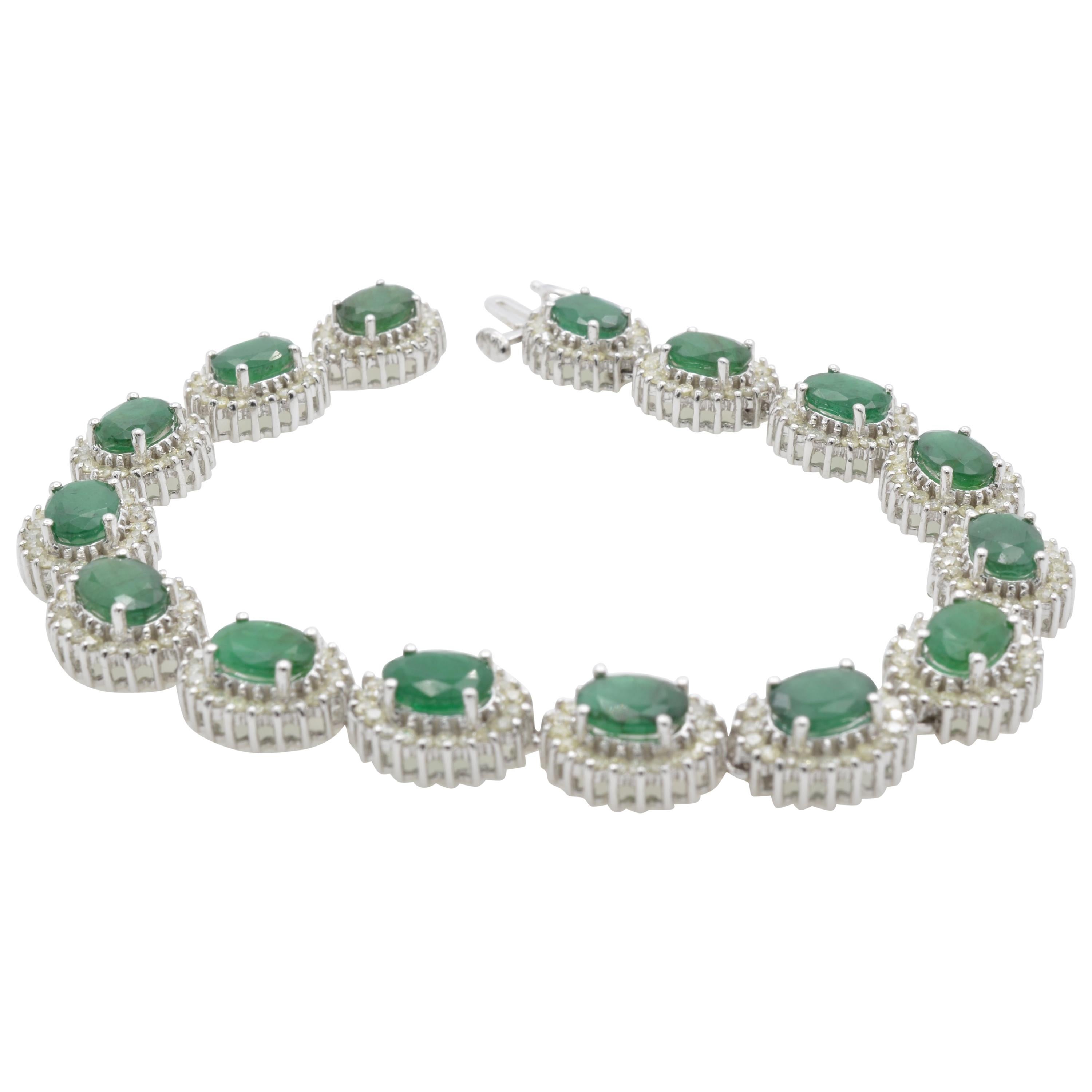 Emerald Diamond Lady Bracelet White Gold For Sale